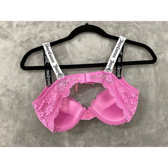 Juicy Couture Lacy underwire Bra Sz 34B Wide spell logo Straps - Picture 2 of 6